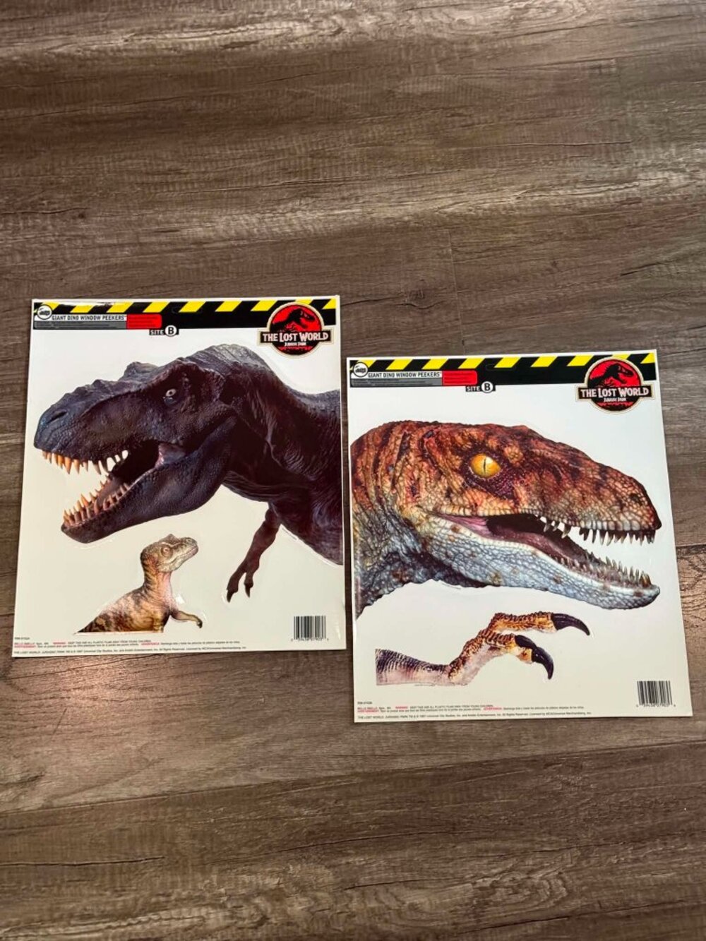 1997 Jurassic Park Lost World Giant Dinosaur Window Peekers T-Rex & Velociraptor